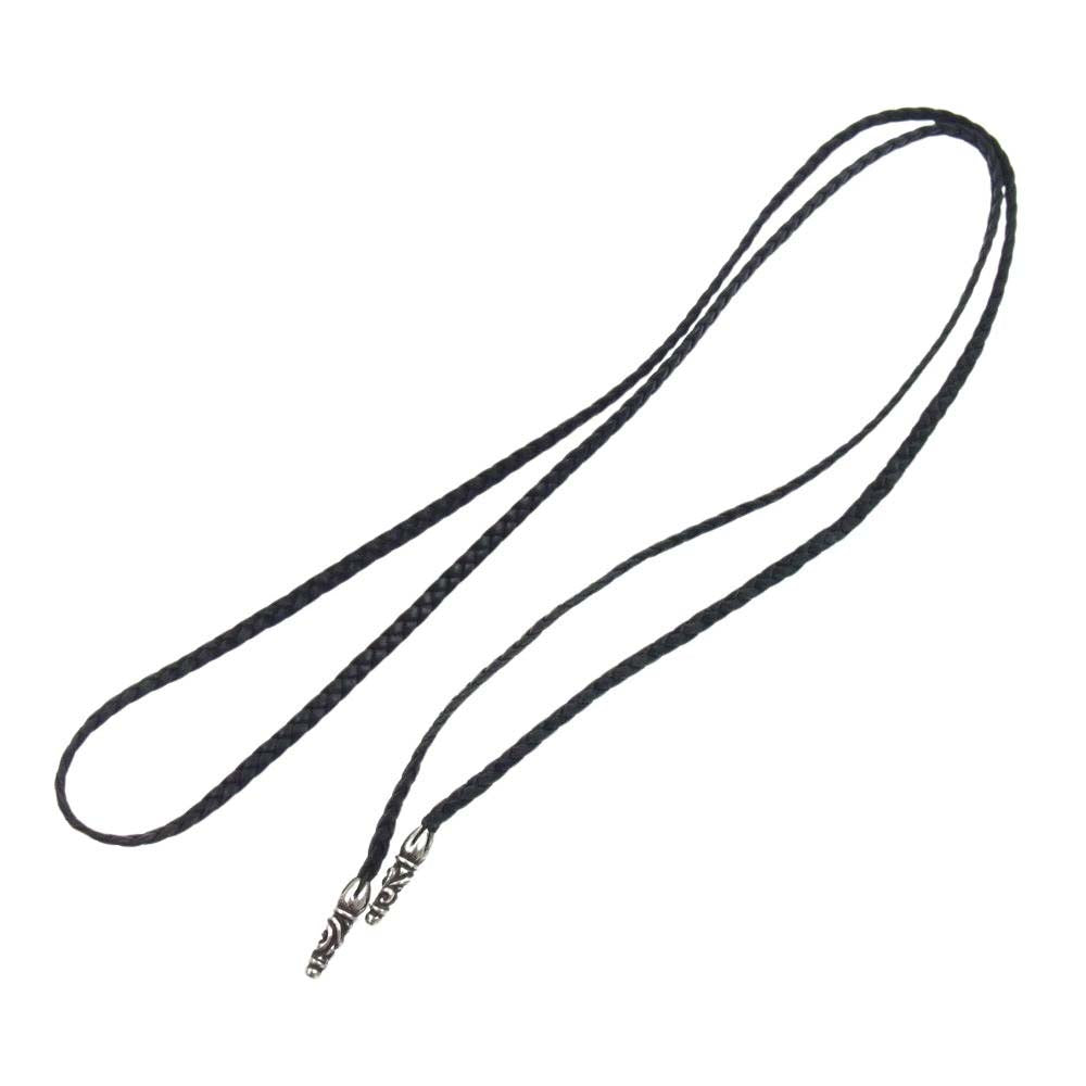 CHROME HEARTS クロムハーツ（原本無） LEATHER BRAID スクロールチップ レザー ブレード ブレイド ネックレス ブラック系【中古】