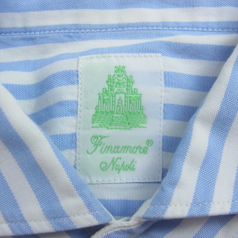 FINAMORE フィナモレ ストライプ 長袖 シャツ ホワイト系 ブルー系 15.5/39【中古】