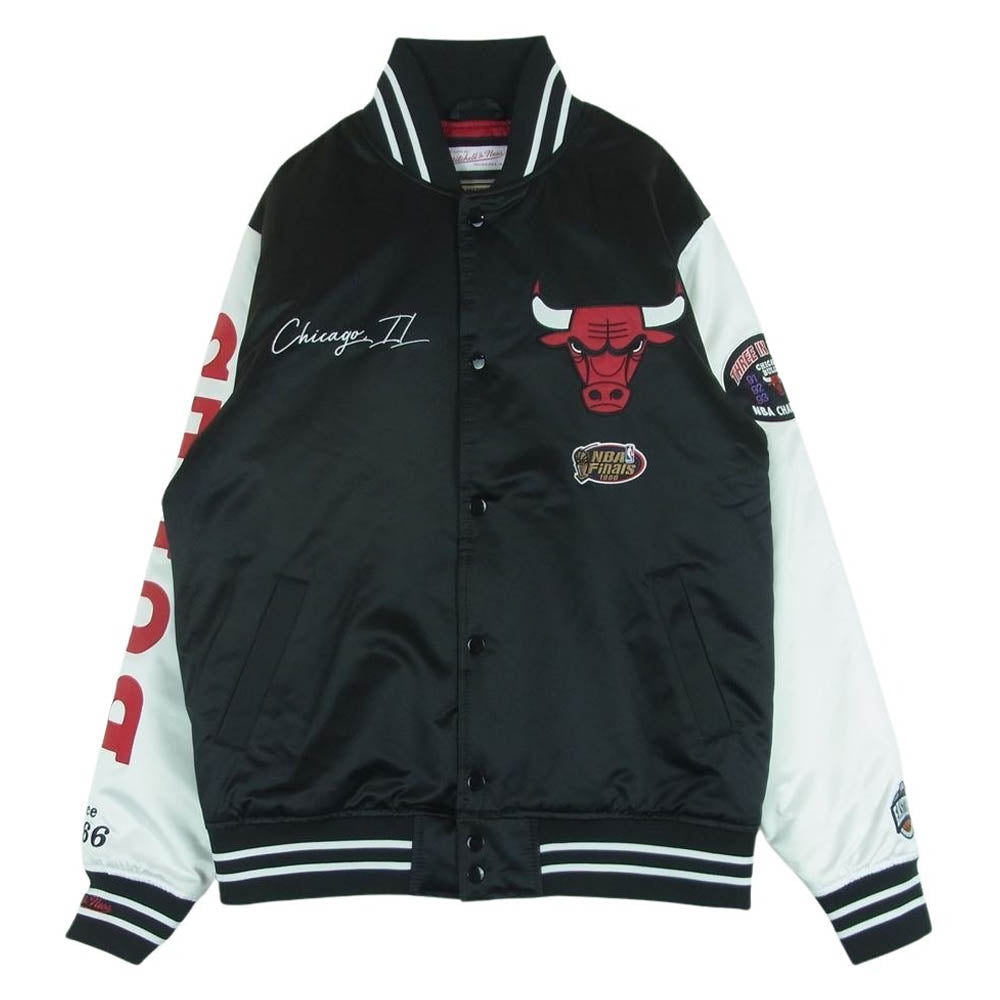 ミッチェル＆ネス NBA SATIN BOMBER JACKET BULLS サテン ボンバー ジャケット シカゴ ブルズ ブラック系 ホワイト系 M【美品】【中古】