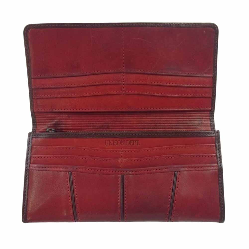 ユニゾンデプト レザーウォレット 長財布 エンジ系【中古】