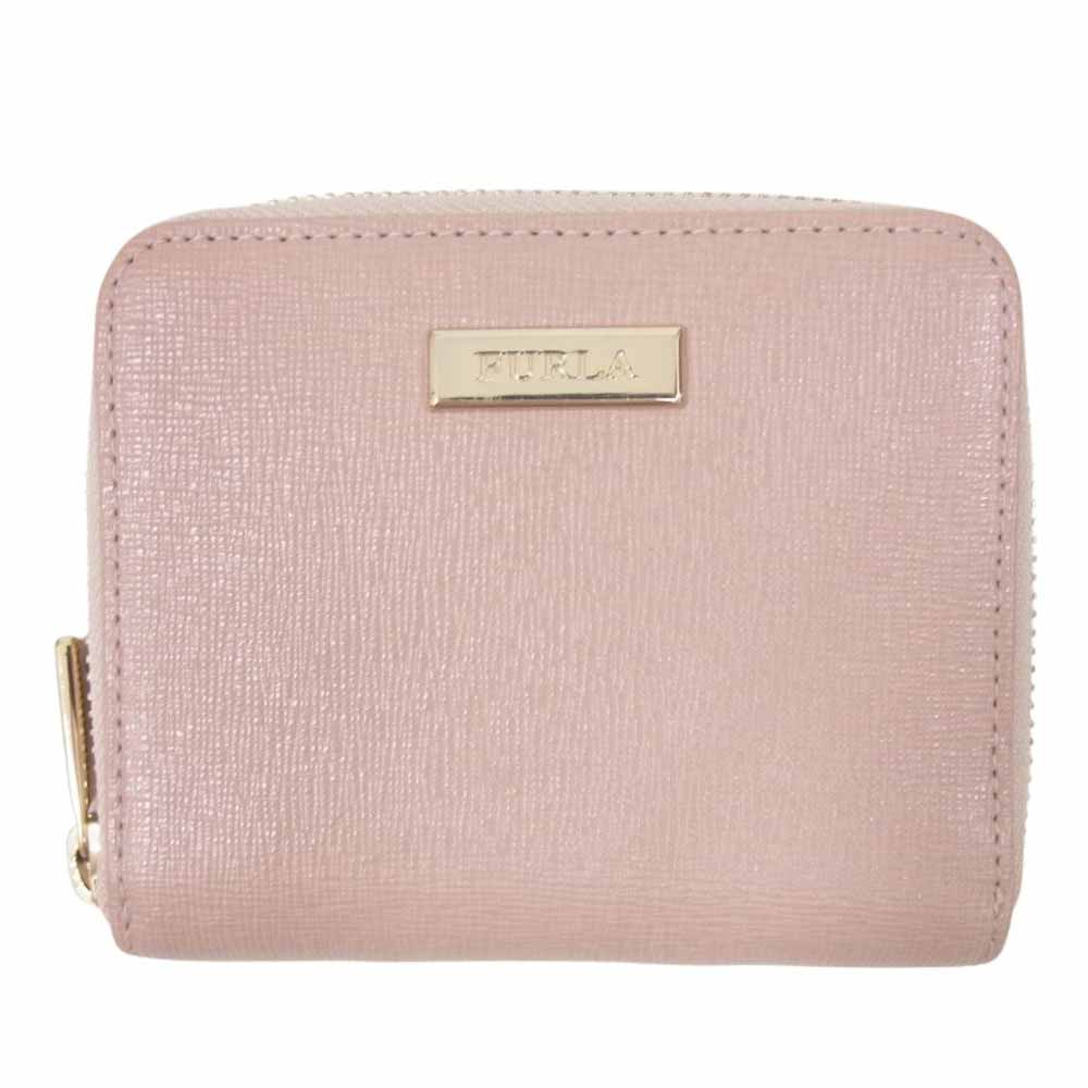 Furla フルラ ラウンドジップ 二つ折り 財布 コインケース ピンク系【中古】