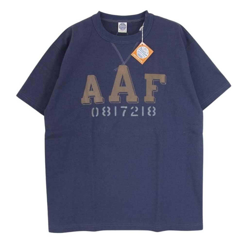 TOY'S McCOY トイズマッコイ TMC1925 MILITARY S/S TEE AAF 0817218 フロッキープリント 前Vガゼット コットン 半袖 Tシャツ ネイビー系 L【極上美品】【中古】