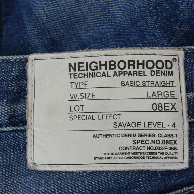 NEIGHBORHOOD ネイバーフッド 08SS DCNH-PT-M13 08EX LARGE SAVAGE LEVEL-4 Grid Saavege Basic Denim ダメージ デニム パンツ インディゴブルー系 L【中古】