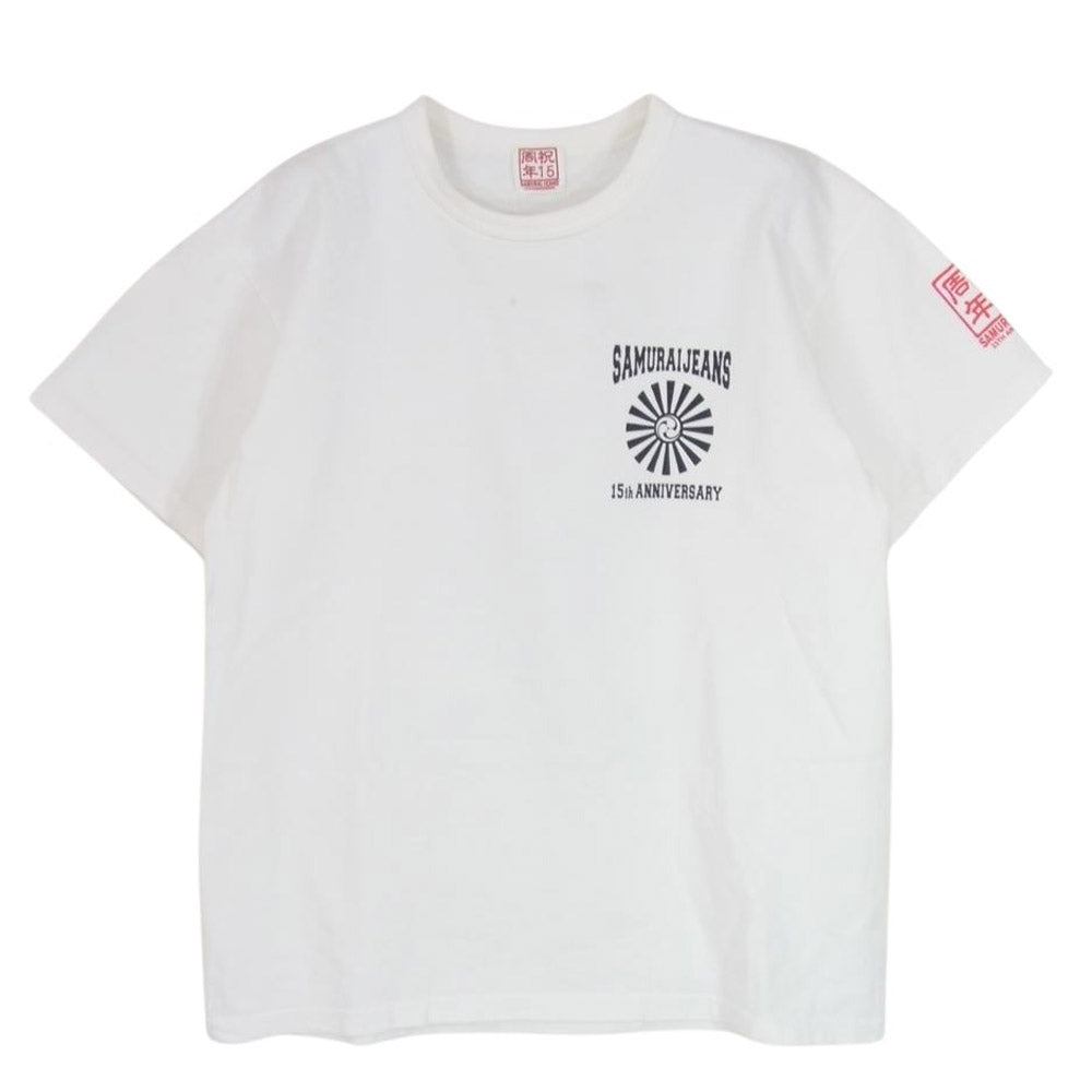 SAMURAI JEANS サムライジーンズ 15周年記念モデル 14番台丸 へヴィーオンス プリント 半袖 Tシャツ ホワイト系 M【中古】
