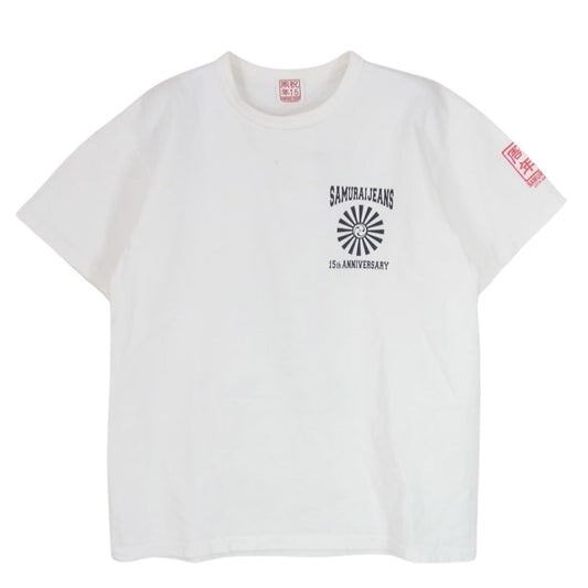 SAMURAI JEANS サムライジーンズ 15周年記念モデル 14番台丸 へヴィーオンス プリント 半袖 Tシャツ ホワイト系 M【中古】