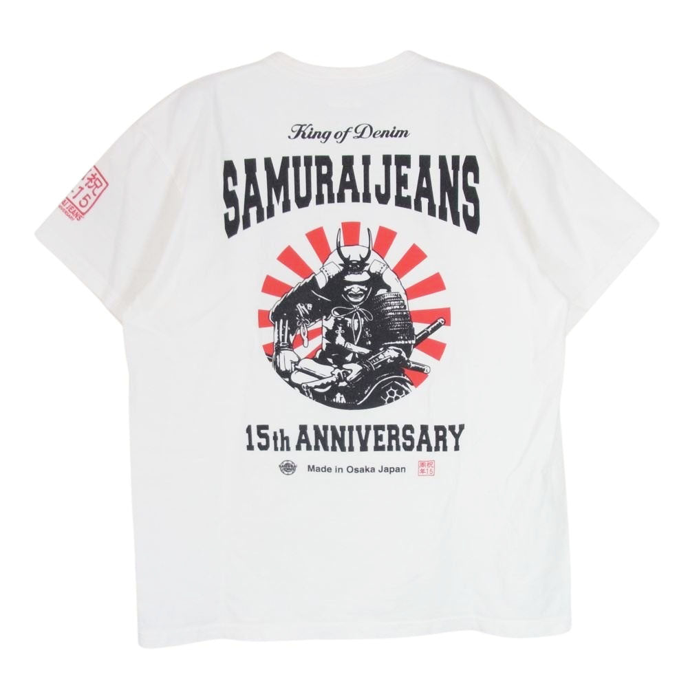 SAMURAI JEANS サムライジーンズ 15周年記念モデル 14番台丸 へヴィーオンス プリント 半袖 Tシャツ ホワイト系 M【中古】