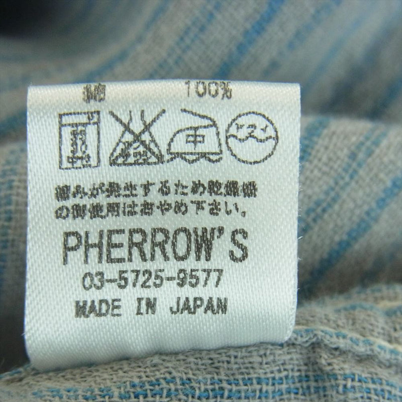 Pherrow's フェローズ コットン チェック 半袖 シャツ 日本製 グレー系 ブルー系 38【中古】
