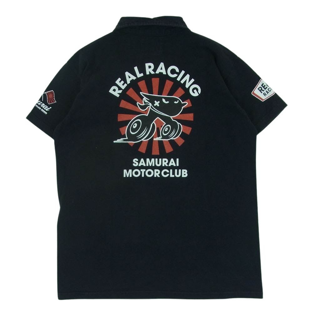 SAMURAI JEANS サムライジーンズ REAL RACING リアルレーシング プリント 半袖 ポロシャツ ブラック系 M【中古】