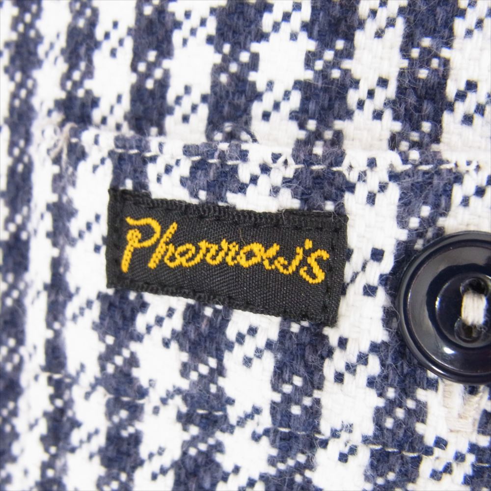 Pherrow's フェローズ チェック シャツ ジャケット ネイビー系 S【中古】