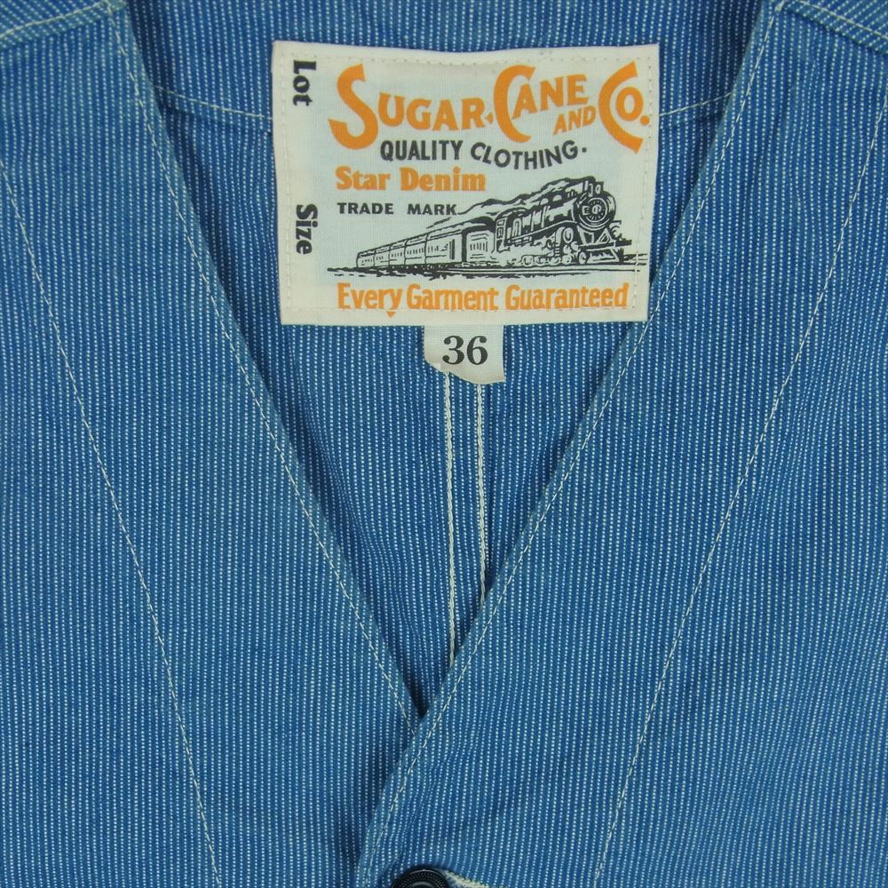 SUGAR CANE シュガーケーン SC13529 ジーンコード ストライプ ワーク ベスト コットン 日本製 ブルー系 36【中古】