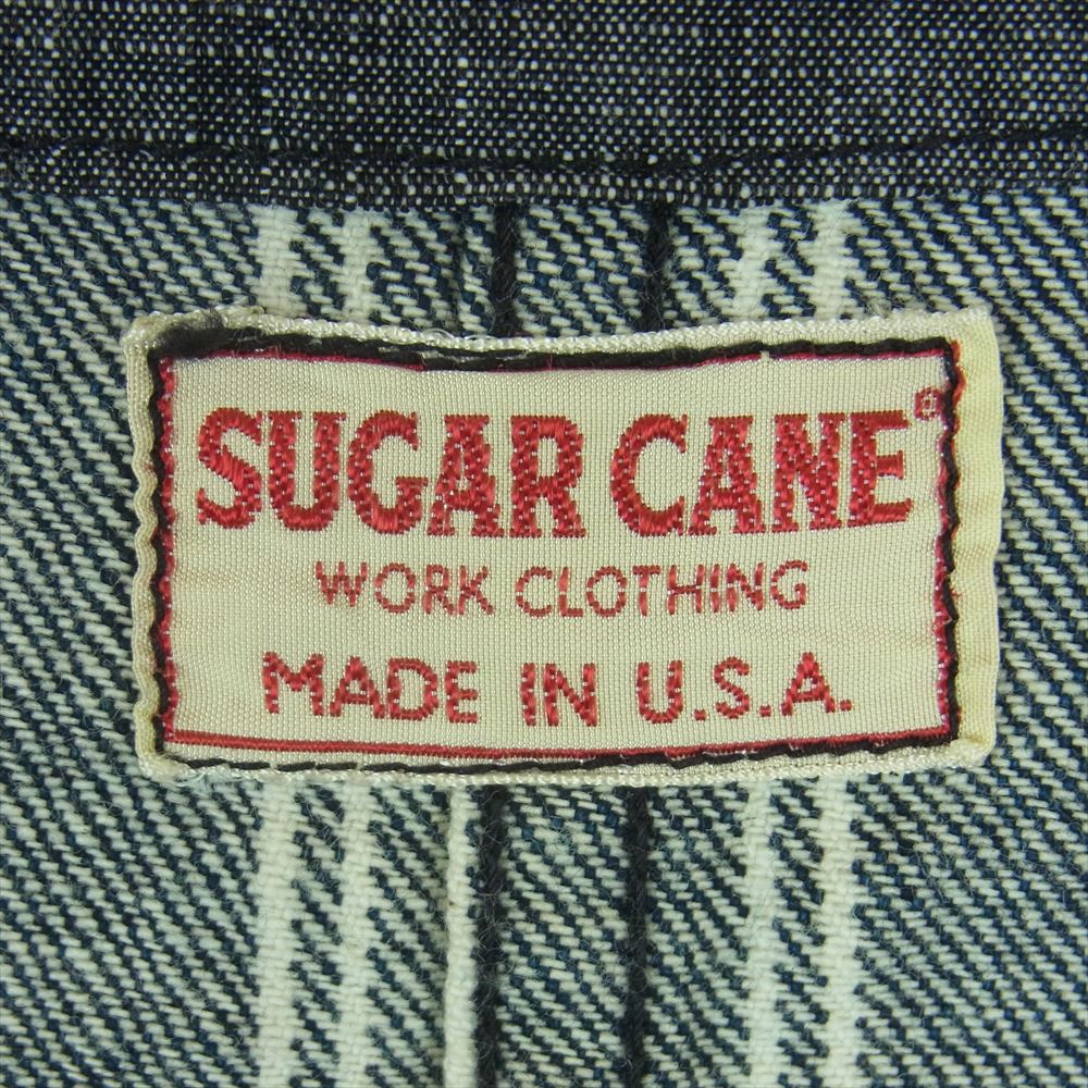 SUGAR CANE シュガーケーン デニム ストライプ ワーク ベスト コットン アメリカ製 グレー系 インディゴブルー系 M【中古】