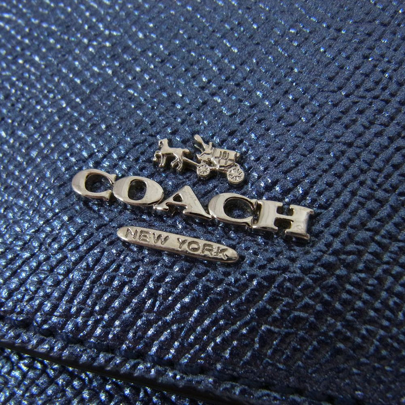 COACH コーチ F87588 クロスグレイン レザー スモール 3つ折り コンパクト ウォレット 財布 ブルー系【中古】