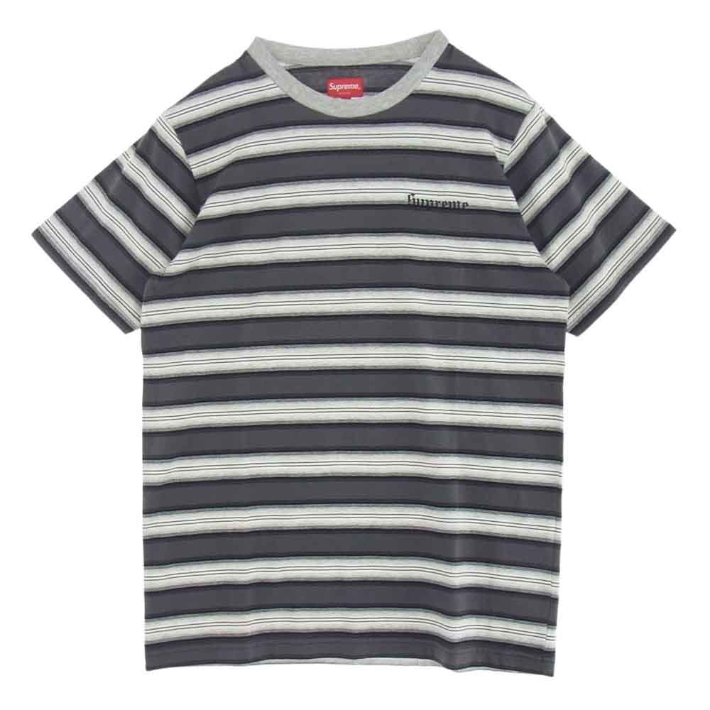 Supreme シュプリーム 17SS Shadow Stripe Tee ロゴ 刺繍 シャドー ストライプ 半袖 Tシャツ グレー系 M【中古】