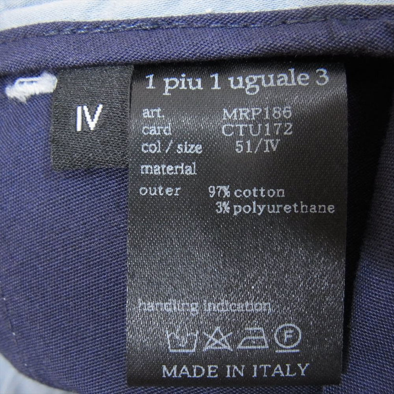 1piu1uguale3 ウノピュウノウグァーレトレ MRP186 CTU172 Giab’s ARCHIVIO 別注 EASY ITALY TROUSERS イタリア製 ジャブス アルキヴィオ イージー タック テーパード トラウザー パンツ ブルー系 IV【中古】