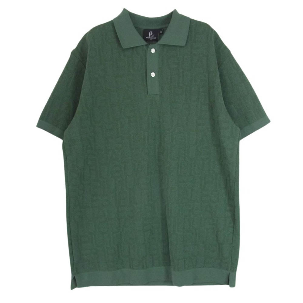 1piu1uguale3 ウノピュウノウグァーレトレ GRK049 POE427 GOLF ゴルフ 113 FLAGSHIP LIMITED S/S KNIT POLO ロゴ総柄 ニットポロ 半袖  グリーン系 IV【美品】【中古】