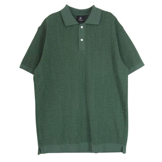 1piu1uguale3 ウノピュウノウグァーレトレ GRK049 POE427 GOLF ゴルフ 113 FLAGSHIP LIMITED S/S KNIT POLO ロゴ総柄 ニットポロ 半袖  グリーン系 IV【美品】【中古】
