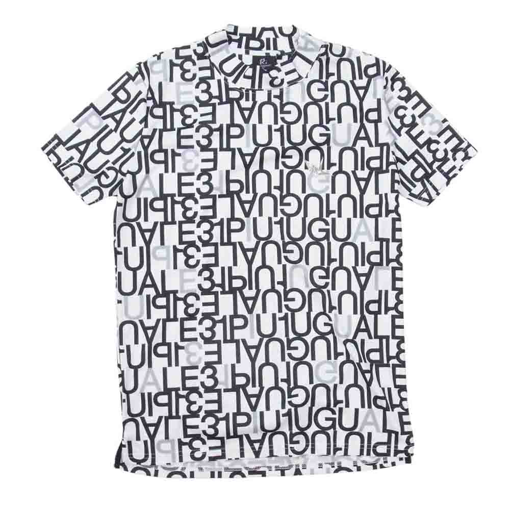 1piu1uguale3 ウノピュウノウグァーレトレ GRT166 POE398 GOLF ゴルフ 113 S/S MOCK NECK FULL MIX LOGO モックネック フルミックスロゴ 総柄 半袖 Tシャツ ホワイト系 IV【美品】【中古】