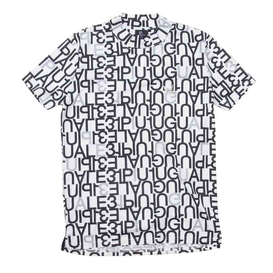 1piu1uguale3 ウノピュウノウグァーレトレ GRT166 POE398 GOLF ゴルフ 113 S/S MOCK NECK FULL MIX LOGO モックネック フルミックスロゴ 総柄 半袖 Tシャツ ホワイト系 IV【美品】【中古】