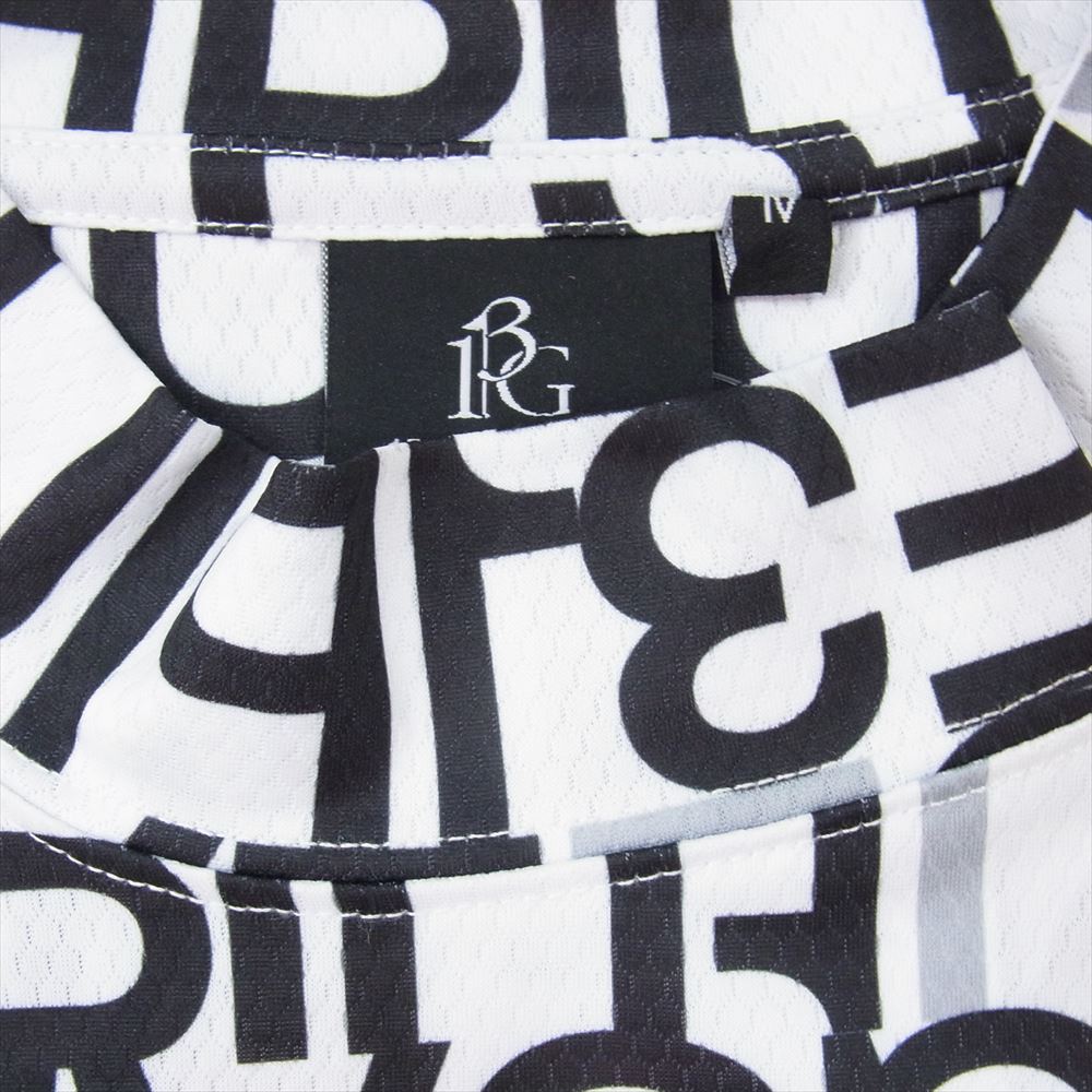 1piu1uguale3 ウノピュウノウグァーレトレ GRT166 POE398 GOLF ゴルフ 113 S/S MOCK NECK FULL MIX LOGO モックネック フルミックスロゴ 総柄 半袖 Tシャツ ホワイト系 IV【美品】【中古】