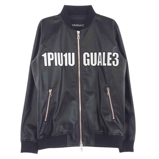 1piu1uguale3 ウノピュウノウグァーレトレ TF022 SL01 × THE SAINT MAFIA セイントマフィア  STADIUM HOODED PREMIUM LEATHER スタジアムジャンパー フェイクレザー ジップアップ ジャッケット ブラック系 IV【中古】