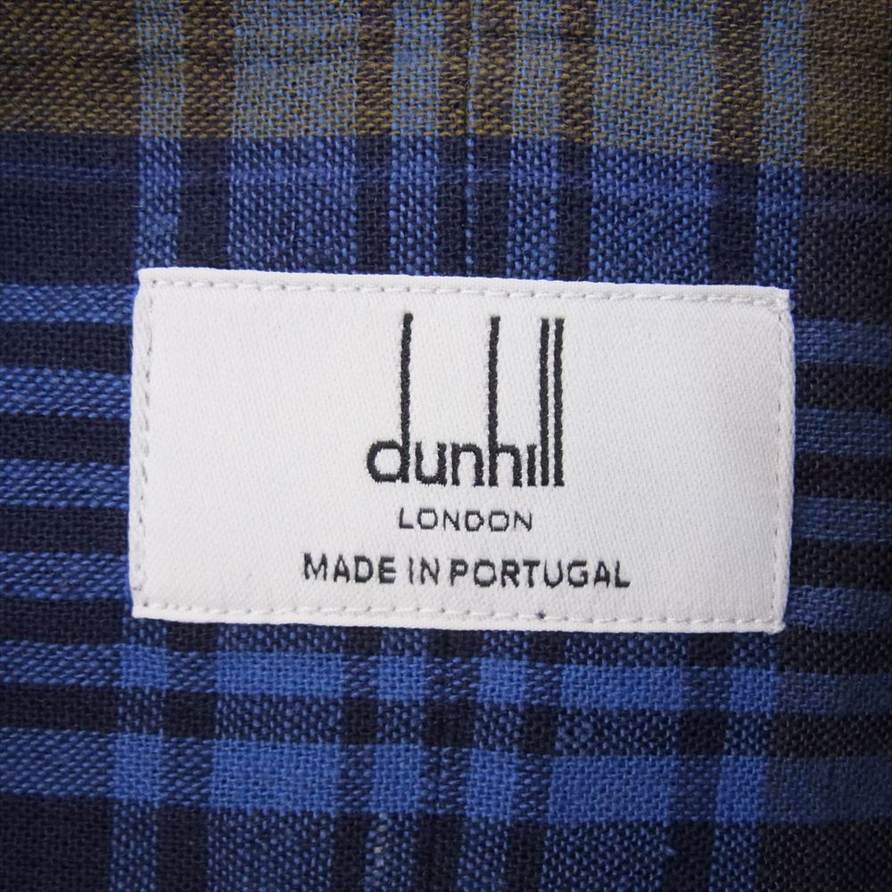 Dunhill ダンヒル 国内正規品 リネンラミー混コットン チェック柄 ボタンダウン 長袖 シャツ ブルー系 L【中古】