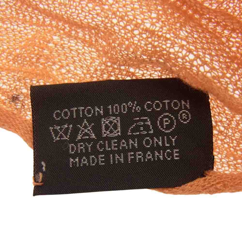 HERMES エルメス フランス製 H編み ロゴジャガード コットン ストール ショール オレンジ系【中古】