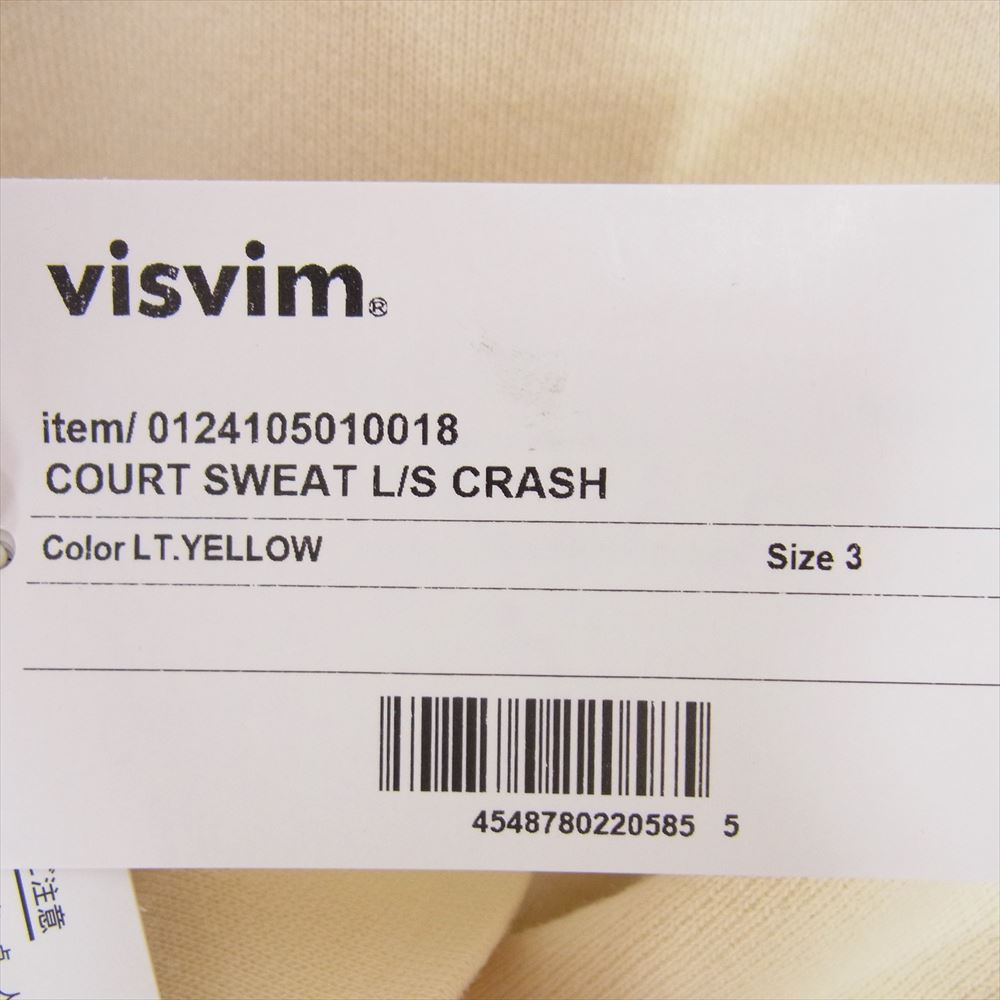 VISVIM ビズビム 0124105010018 COURT SWEAT L/S CRASH LT.YELLOW クラッシュ加工 スウェット イエロー系 3【極上美品】【中古】