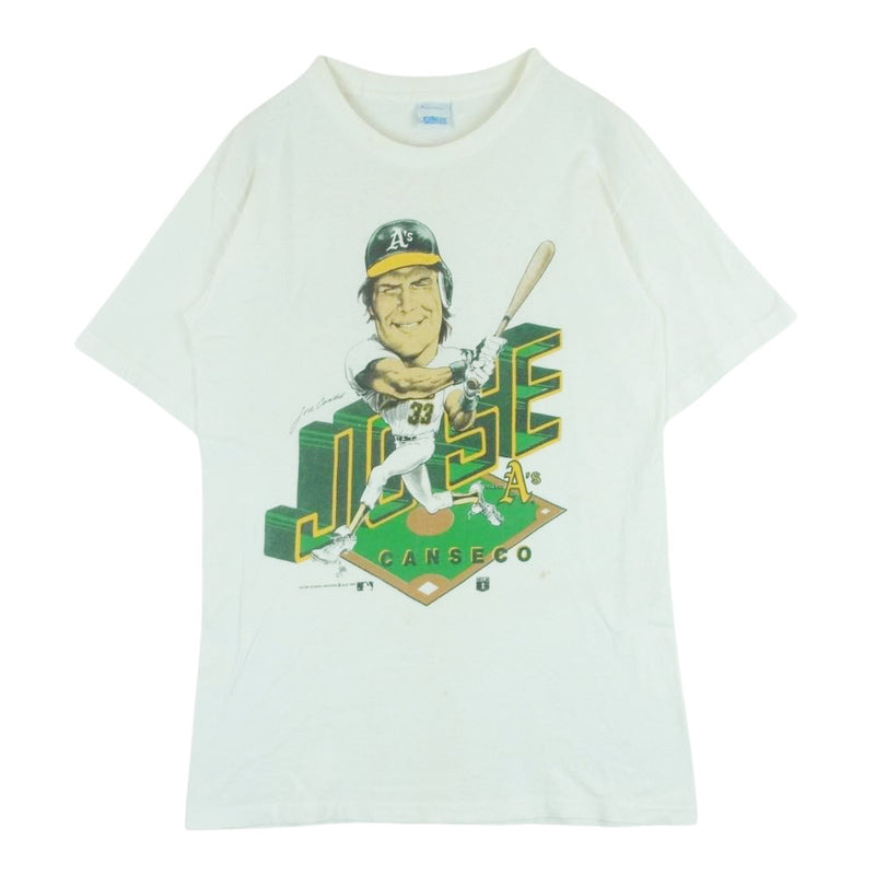 ヴィンテージ Oakland As Athletics Jose Canseco Caricature ヴィンテージ ホゼカンセコ ベースボール 半袖 プリント Tシャツ オフホワイト系 M【中古】