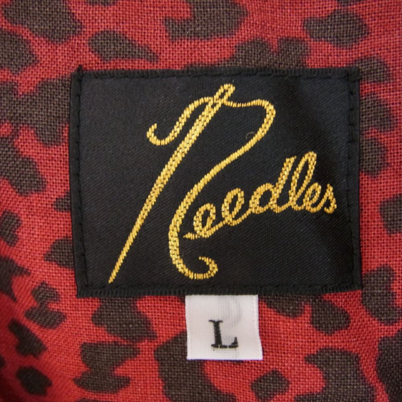 Needles ニードルス GL194 Cut-Off Bottom Classic Shirt  Linen Leopard リネン レオパード オープンカラー シャツ レッド系 L【中古】