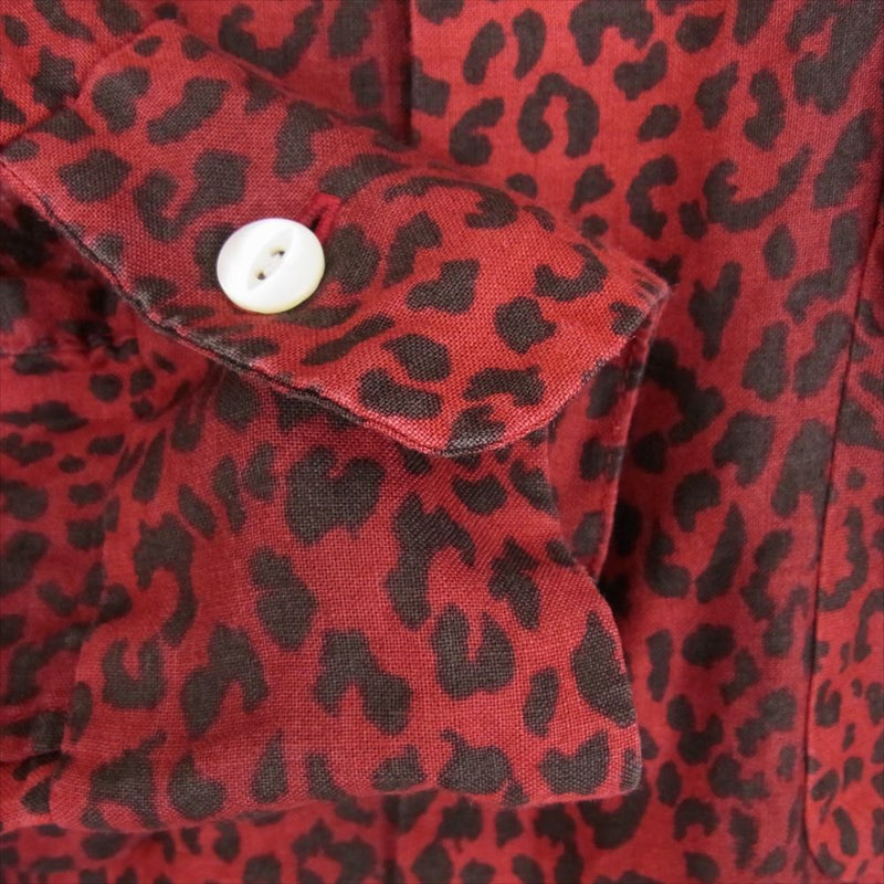 Needles ニードルス GL194 Cut-Off Bottom Classic Shirt  Linen Leopard リネン レオパード オープンカラー シャツ レッド系 L【中古】