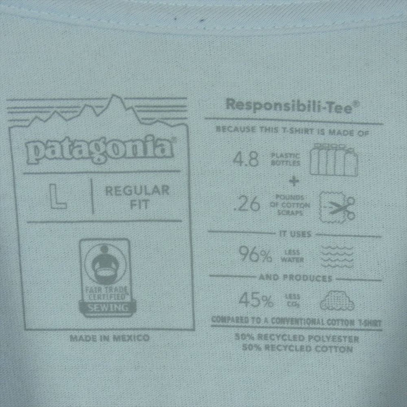 patagonia パタゴニア 37406 P-6 Label Pocket Re-T-shirts ラベル ポケット レスポンシビリティー 半袖 Tシャツ ライトブルー系 L【中古】