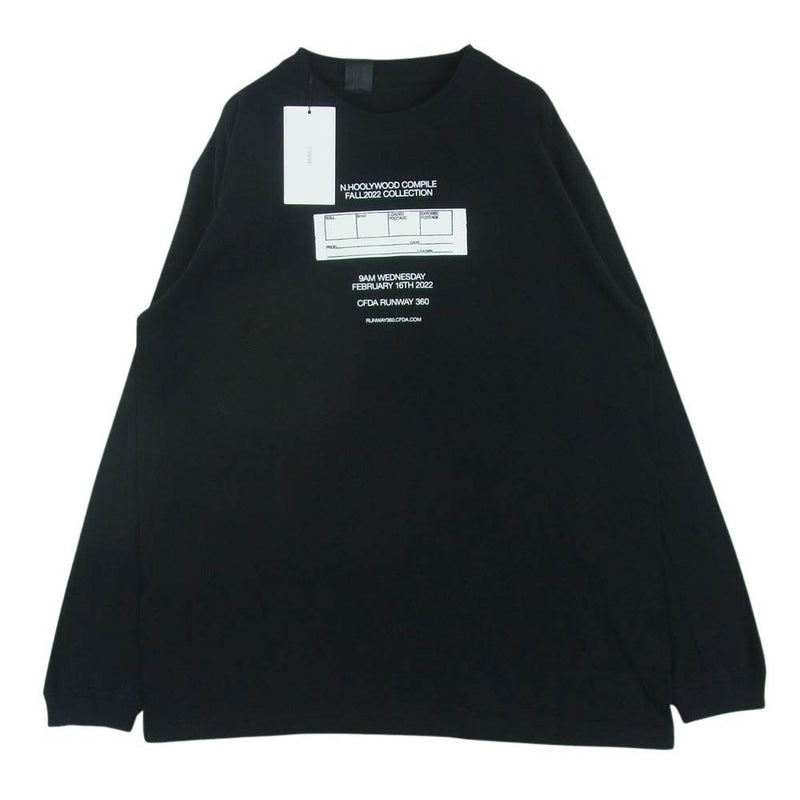 N.HOOLYWOOD エヌハリウッド 2222-CS82peg LONG SLEEVE T-SHIRT プリント ロゴ 長袖 Tシャツ ブラック系 38【中古】