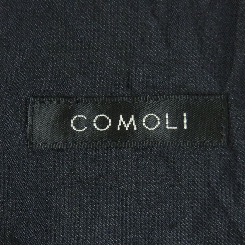 COMOLI コモリ 23SS X01-02019 ウール シルク 半袖 オープン カラー シャツ 日本製 ネイビー系 2【極上美品】【中古】