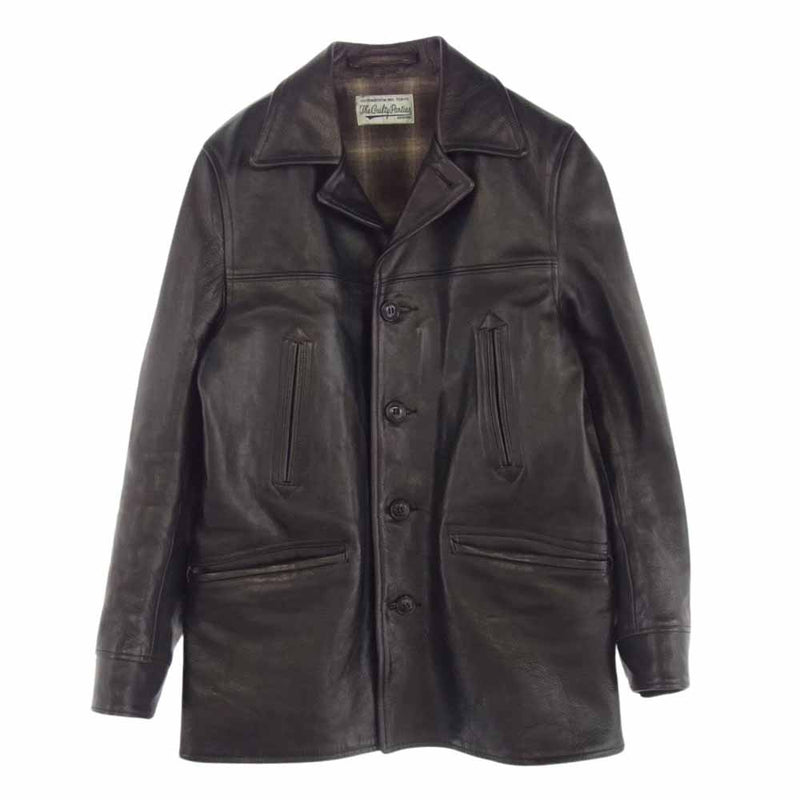 WACKO MARIA ワコマリア LEATHER COAT カウハイド カーコート 裏地オンブレチェック レザージャケット ブラウン系【中古】