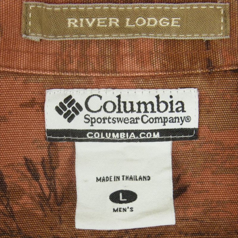 Columbia コロンビア 205 HM7041 RIVER LODGE 水鳥 総柄 コットン 長袖 ボタンダウン シャツ ブラウン系 オレンジ系 L【中古】