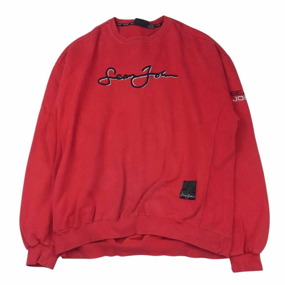 Sean John ショーンジョン USA製 ロゴ刺繍  クルーネック スウェット トレーナー レッド系 XXL【中古】