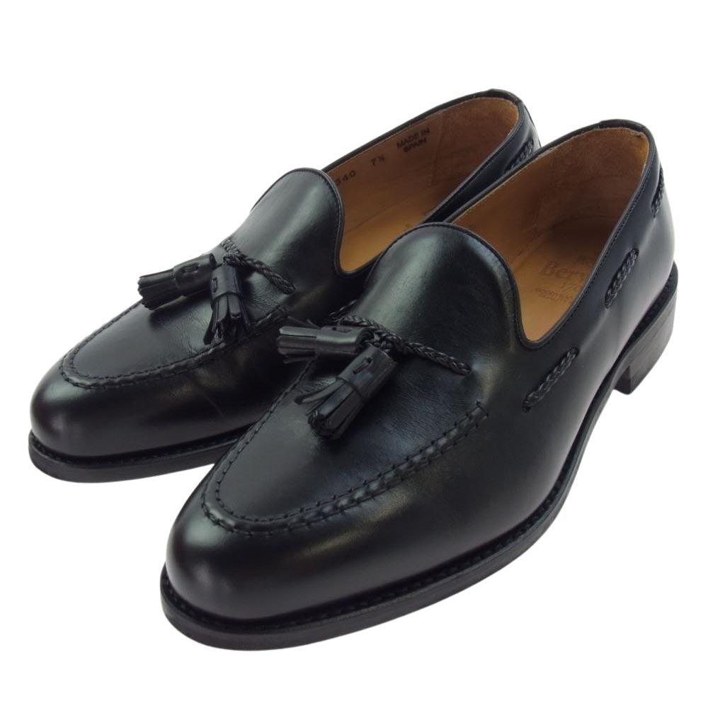 バーウィック 4340 BOX CALF ボックスカーフ タッセル ローファー レザー シューズ ブラック系 7.5【中古】