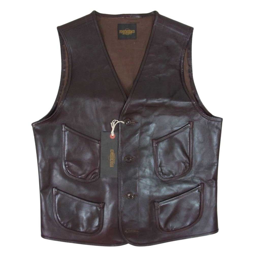 FINE CREEK LEATHERS ファインクリークレザー ACVE002 FINE CREEK＆CO Jefferson ジェファーソン ホースハイド 茶芯 レザー ベスト ブラウン系 40【新古品】【未使用】【中古】