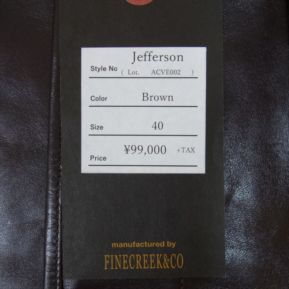 FINE CREEK LEATHERS ファインクリークレザー ACVE002 FINE CREEK＆CO Jefferson ジェファーソン ホースハイド 茶芯 レザー ベスト ブラウン系 40【新古品】【未使用】【中古】