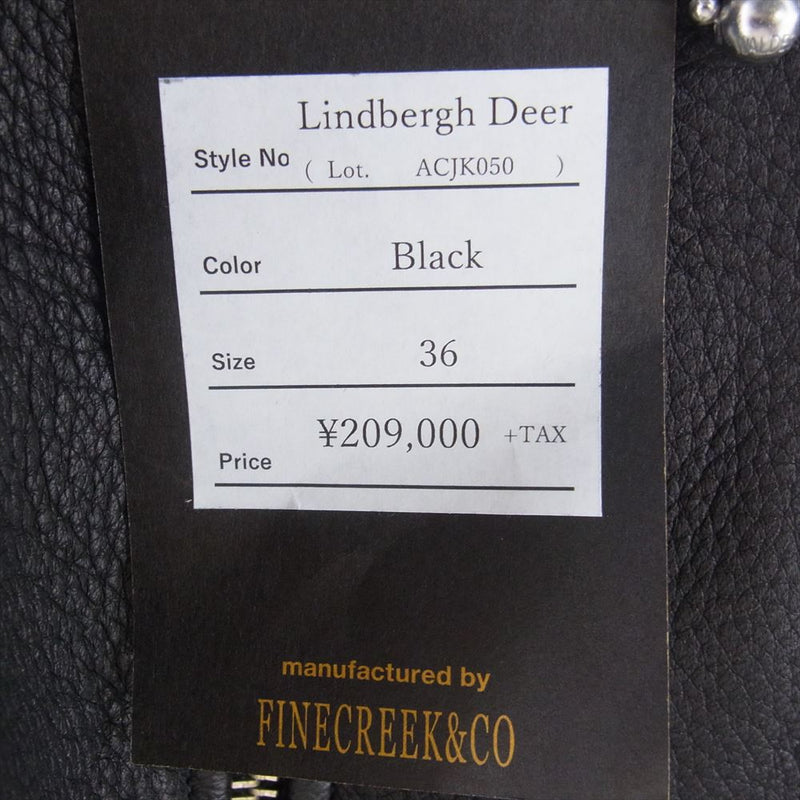 FINE CREEK LEATHERS ファインクリークレザー ACJK050 FINE CREEK ＆CO Lindbergh Deer Black リンドバーグ ワピチレザー フルベジタブルタンニン ジャケット ブラック系 36【新古品】【未使用】【中古】