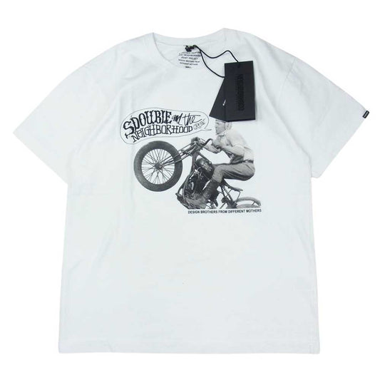 NEIGHBORHOOD ネイバーフッド × S/DOUBLE POPPA WHEELIE TEE バイク プリント 半袖 Tシャツ ホワイト系 S【極上美品】【中古】