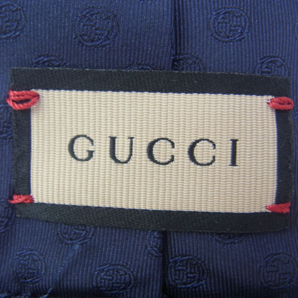 GUCCI グッチ GG柄 インターロッキングG ビー シルク ネクタイ ネイビー系【中古】