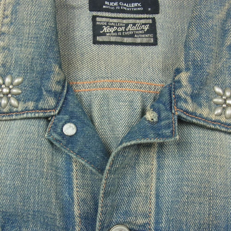 RUDE GALLERY ルードギャラリー rudegallery RG JEAN JKT WASHED DENIM & STUDS CUSTOM スタッズ デニムジャケット インディゴブルー系 2【中古】