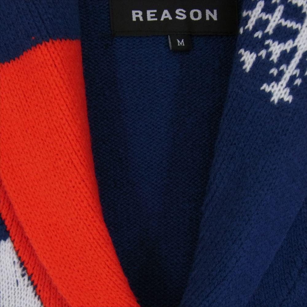 リーズン ジャガード 総柄 アクリル ニット カーディガン ブルー系 M【中古】