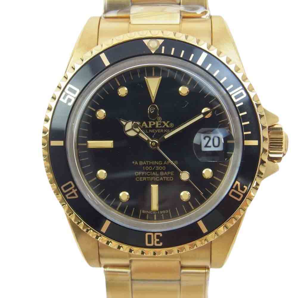 A BATHING APE アベイシングエイプ CLASSIC TYPE 1 BAPEX M BLACK クラシック タイプ1 ベイペックス 自動巻き アナログ 腕時計 ゴールド系【極上美品】【中古】