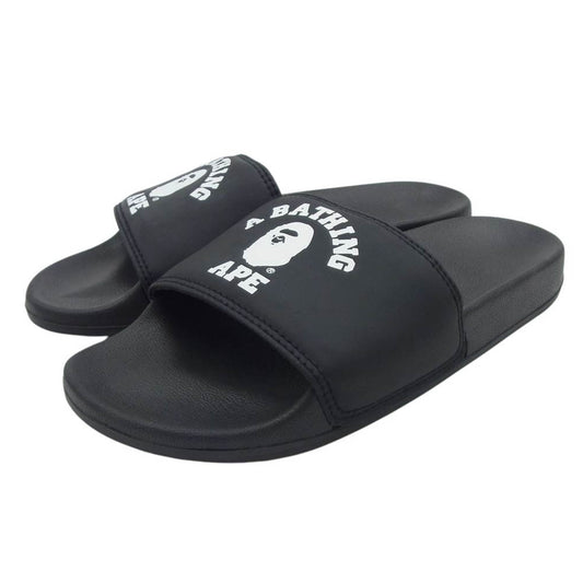 A BATHING APE アベイシングエイプ COLLEGE SLIDE SANDALS M BAPEC カレッジ スライド サンダル ベイプ ブラック系 27cm【中古】