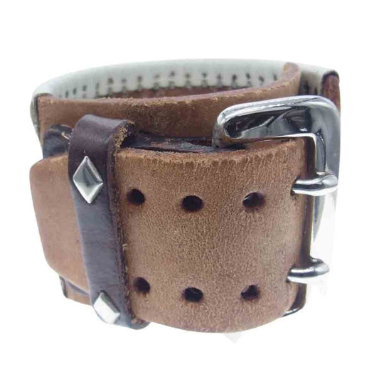 WOLF'S HEAD ウルフズヘッド Wピン 50mm スタッズ レザー ブレスレット ブラウン系【中古】