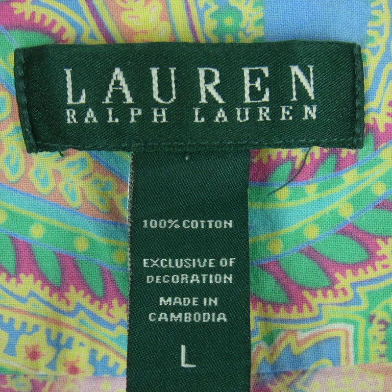 RALPH LAUREN ラルフローレン LAUREN RALPH LAUREN ローレンラルフローレン ペイズリー 長袖 ロング シャツ ブラウス マルチカラー系 ライトグリーン系 ピンク系 L【中古】