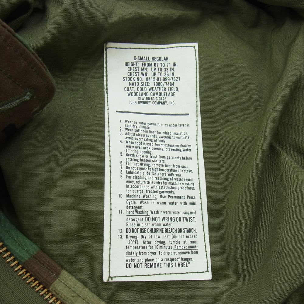 ユーエスアーミー M-65 Coat Cold Weather Field Woodland Camo ミリタリー ジャケット X-SMALL REGULAR【中古】