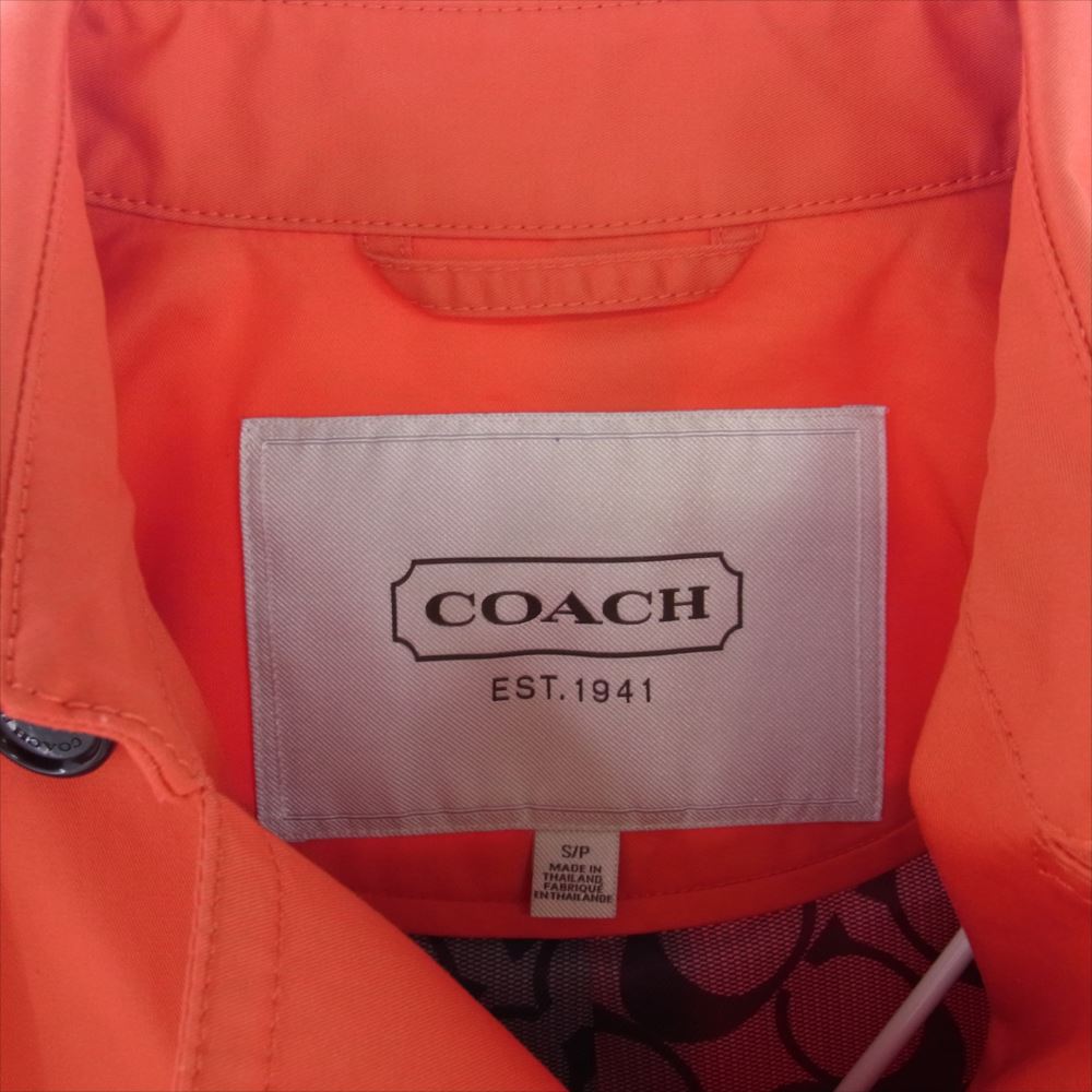 COACH コーチ 888-262-6224 襟切替 コットン ポリエステル トレンチコート オレンジ系 S【美品】【中古】